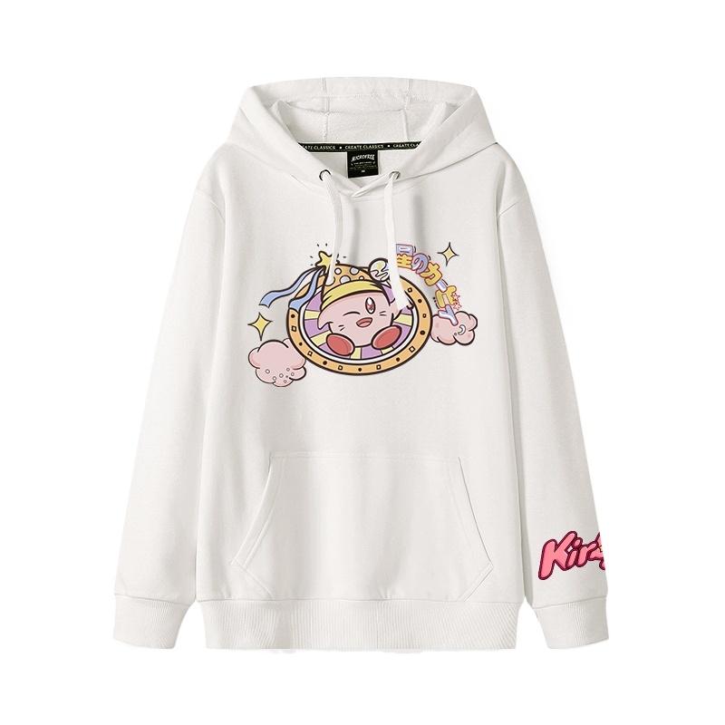 2025 Herbst und Winter Weich und niedlich Kirby Cartoon Anime Peripherie Jungen und Mädchen Hoodies neuer Stil Kinderbekleidung Hoodie 150 elfenbein