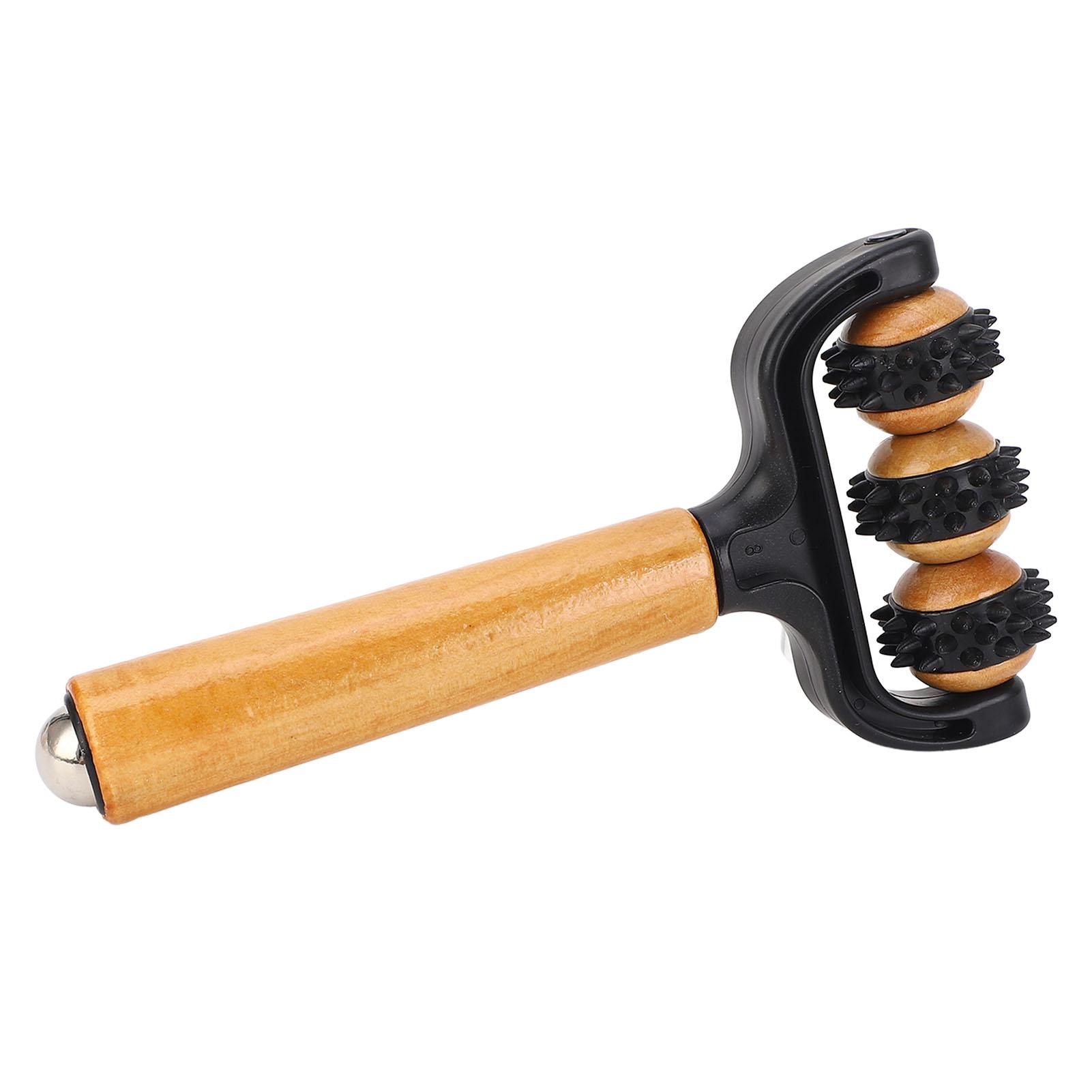 Handlicher Stacheliger Massageball Roller 3 Räder Ergonomischer Griff Holz Muskelmassage Roller Werkzeug