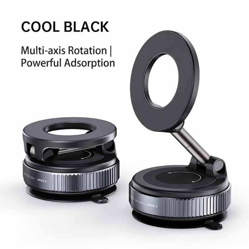 Starker magnetischer Handyhalter Faltbares Design 360° verstellbare Vakuum-Autohalterung für Mobiltelefon für iPhone Live-Streaming ABS Arm schwarz