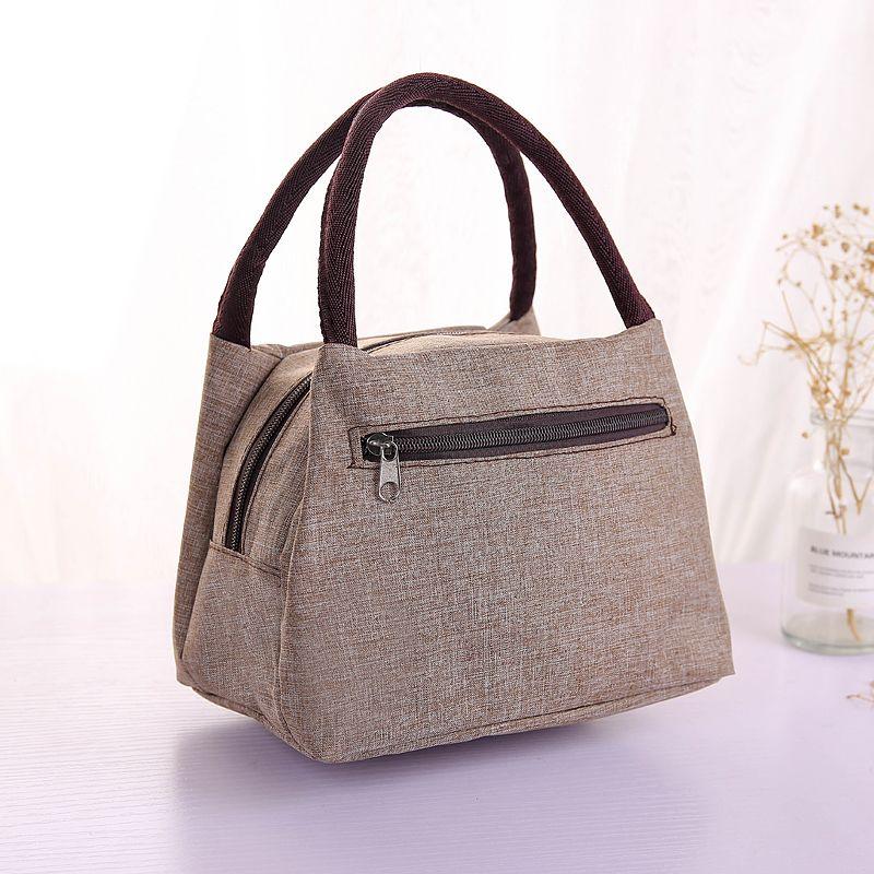 Damenhandtasche Lunchbox-Tasche Bento-Tasche Mama-Tasche Kleine Schultasche Handtasche Einfarbig Canvas-Tasche 21*14*16.5cm khaki