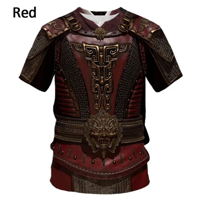 T-Shirt mit 3D-Druck und mittelalterlicher Rüstung für Herren, lässig, witzig, Rundhalsausschnitt, kurzärmelig, Kostüme, atmungsaktiv, bequem, Top-T-Shirts XXL