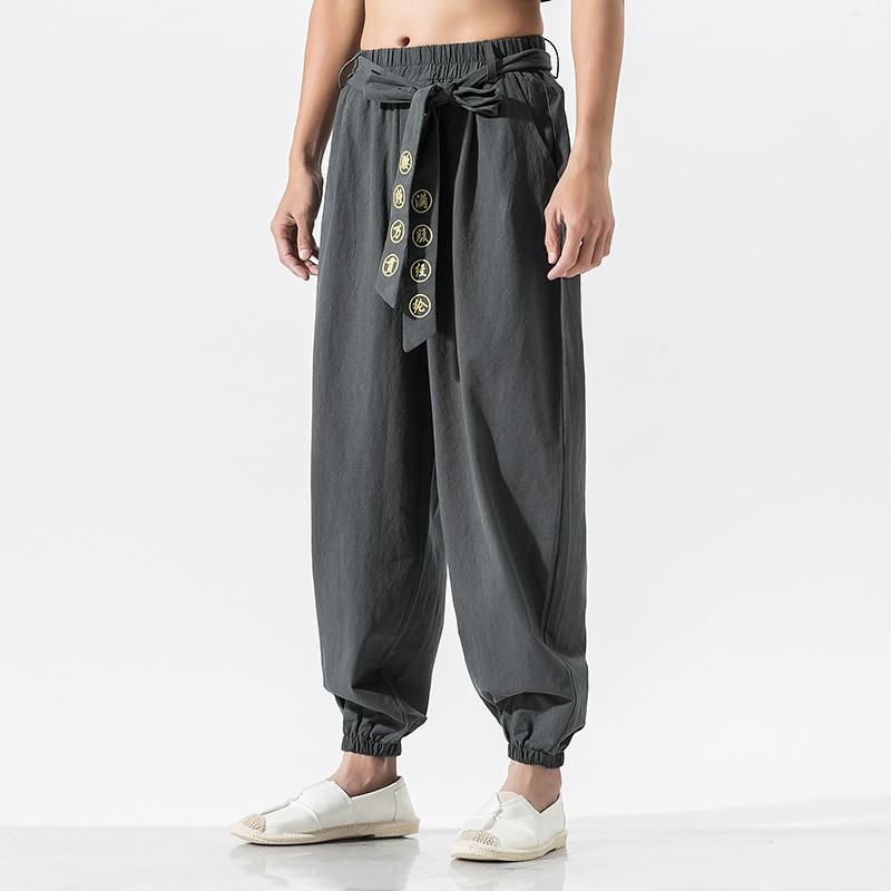 Männer Chinesische Kung Fu Hosen Tai Chi Hosen Training Wushu Hosen Schnüren Kunst Sport XXXXL dunkelgraue