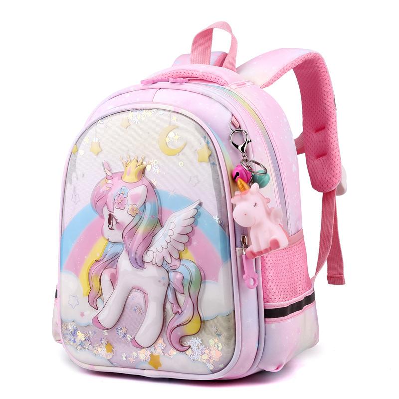 Wasserdichte Kindergarten-Schultaschen für Mädchen, leicht, Wirbelsäulenschutz, niedlicher Einhorn-Cartoon-Rucksack, Vorschule, Vorschule, Büchertasche