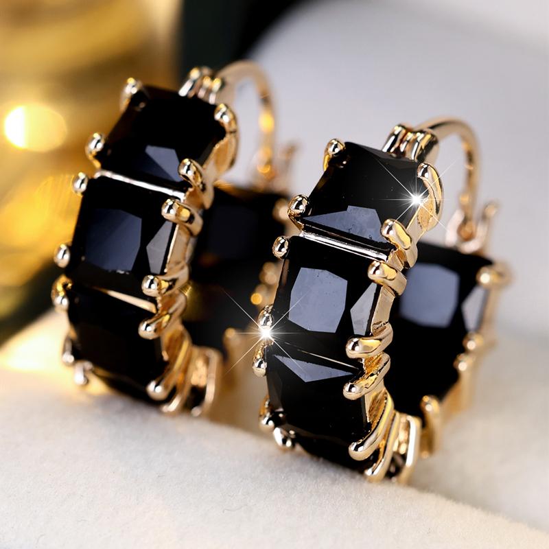 1 Paar Weiß Blau Lila Grün Zirkon Block Geometrische Creolen für Frauen Mädchen Koreanische Modeschmuck Party Ohr Zubehör gold/schwarz