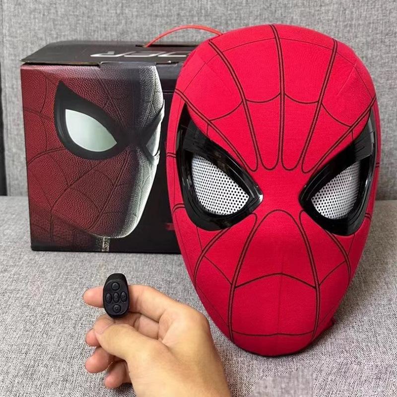 Spider-Man Kapuze mit beweglichen Augen, Elektrisch blinkende Maske, Superhelden Expedition Helm Spiderman hood black