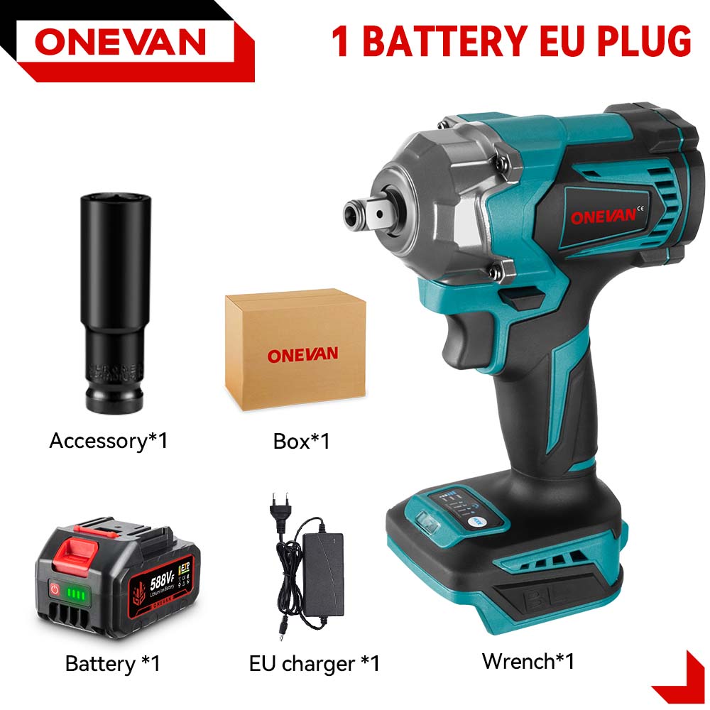 ONEVAN 1200 N.M Bürstenloser elektrischer Schlagschrauber, 3 Funktionen, 1/2 Zoll Akkuschrauber, elektrische Bohrmaschine für Makita 18 V Akku 1 Battery Set
