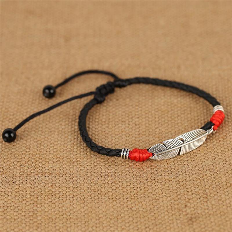 Boho handgemachte Mann Feder Leder Seil Fußkettchen Barfuß Sandale Strand Schmuck rot