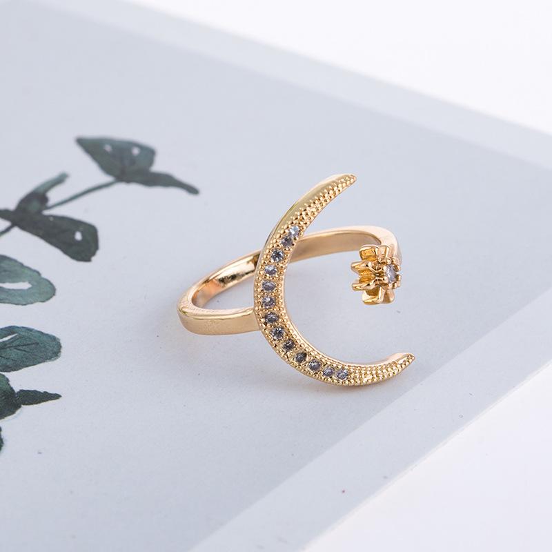 Halbmond Stern Zirkon Offene Ringe Verlobungsringe Eheringe Für Braut Prinzessin gold