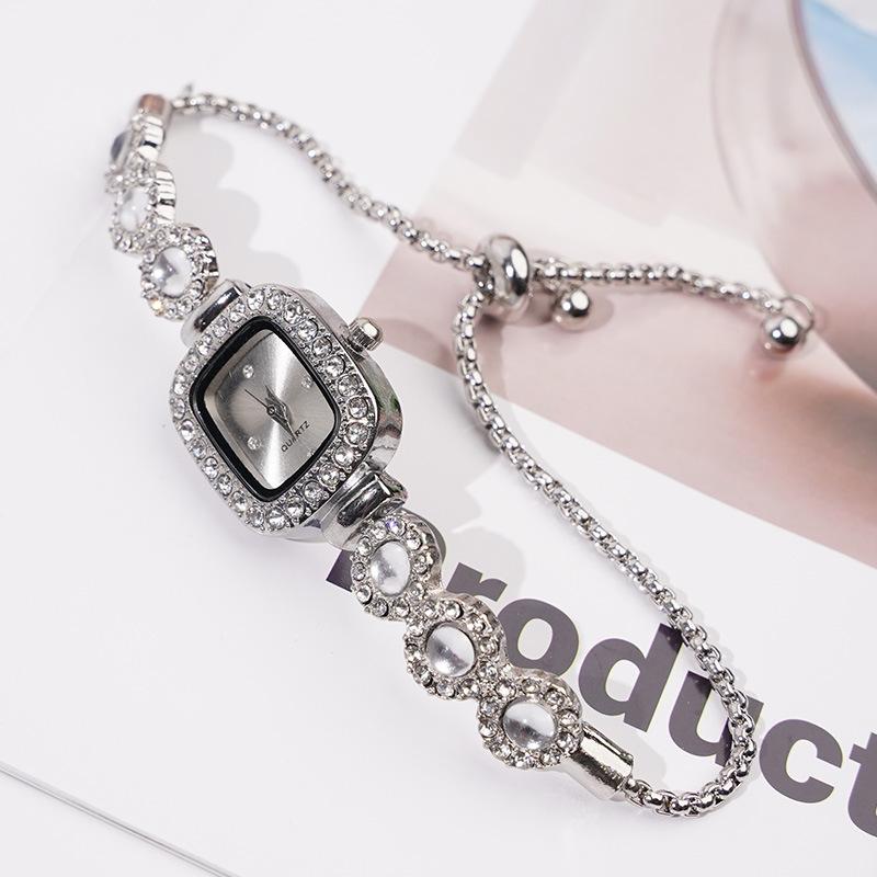 Elegante kleine Zifferblatt quadratische Uhr Strass-Design Damen Armbanduhren Luxus Kordelzug Armband Damenuhr Reloj Mujer