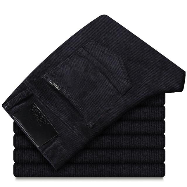 6 Farben Herren Dickes Cord Freizeithose Winter Neuer Stil Business Mode Stretch Regular Fit Hose Männliche Markenkleidung 29 schwarz