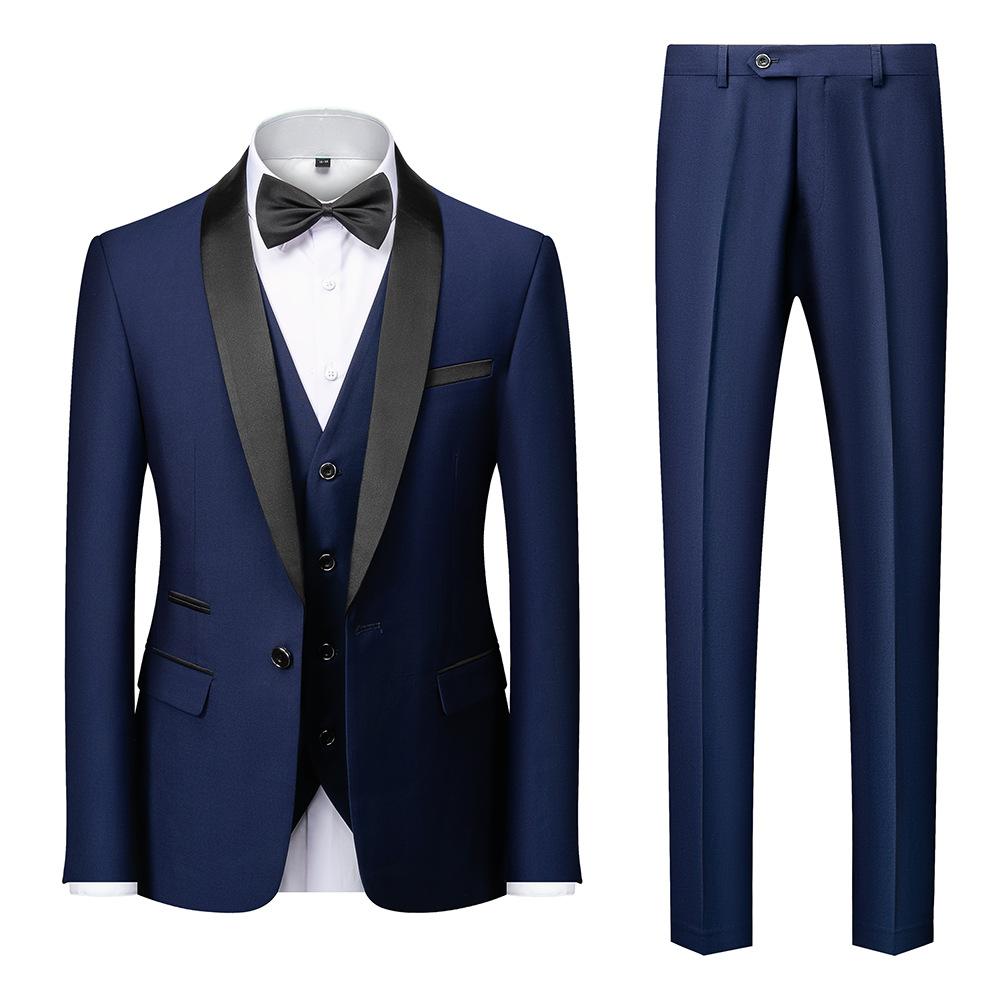 Herrenanzug mit Revers, schwarzer Kragen, 3-teilig, Mantel, Weste, Hose/Business, Trauzeugen, Bräutigam, Hochzeitskleid, Blazer, Hose 4XL navy blau