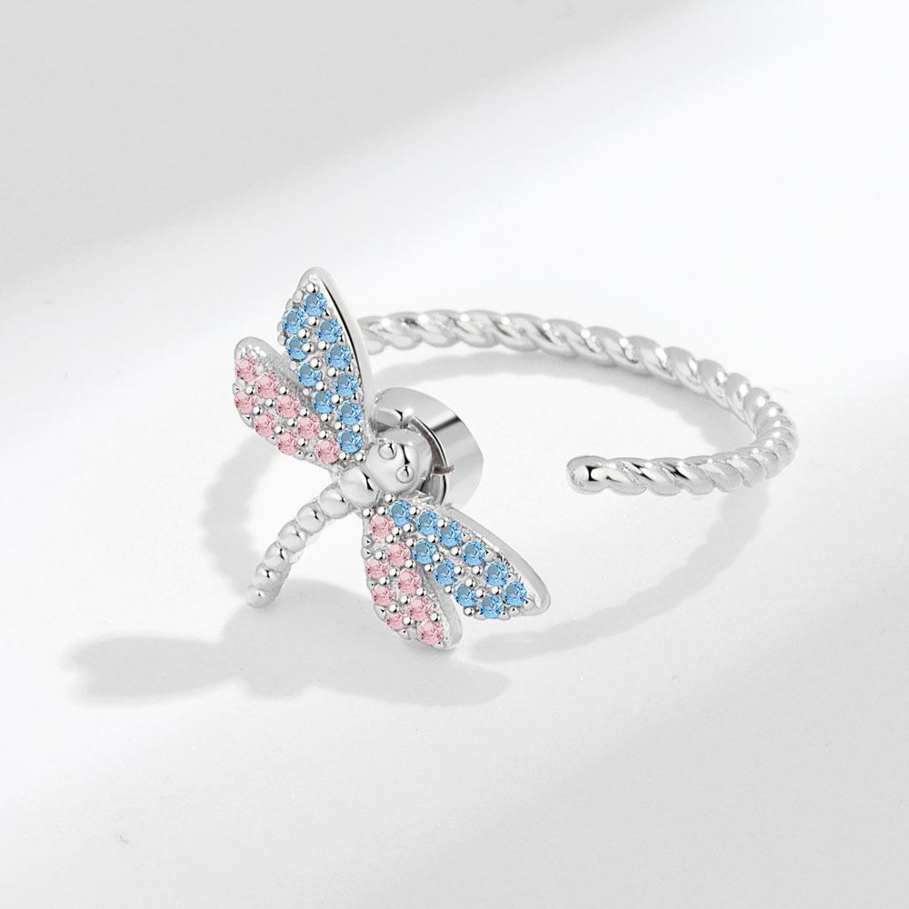 Süßer Libellen-Tier-Fidget-Spinner-Ring für Damen Anti-Angst-Linderung Stressabbau Drehbarer Verstellbarer Ring-Accessoire resizable white