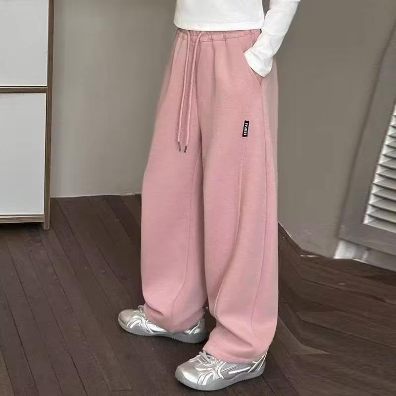 Mädchen Weitbeinige Hosen Frühling Herbst Neu Kinder Lässige Sporthosen Teenager Elastischer Bund Gerade Baumwollhosen Kinderkleidung 140 rosa