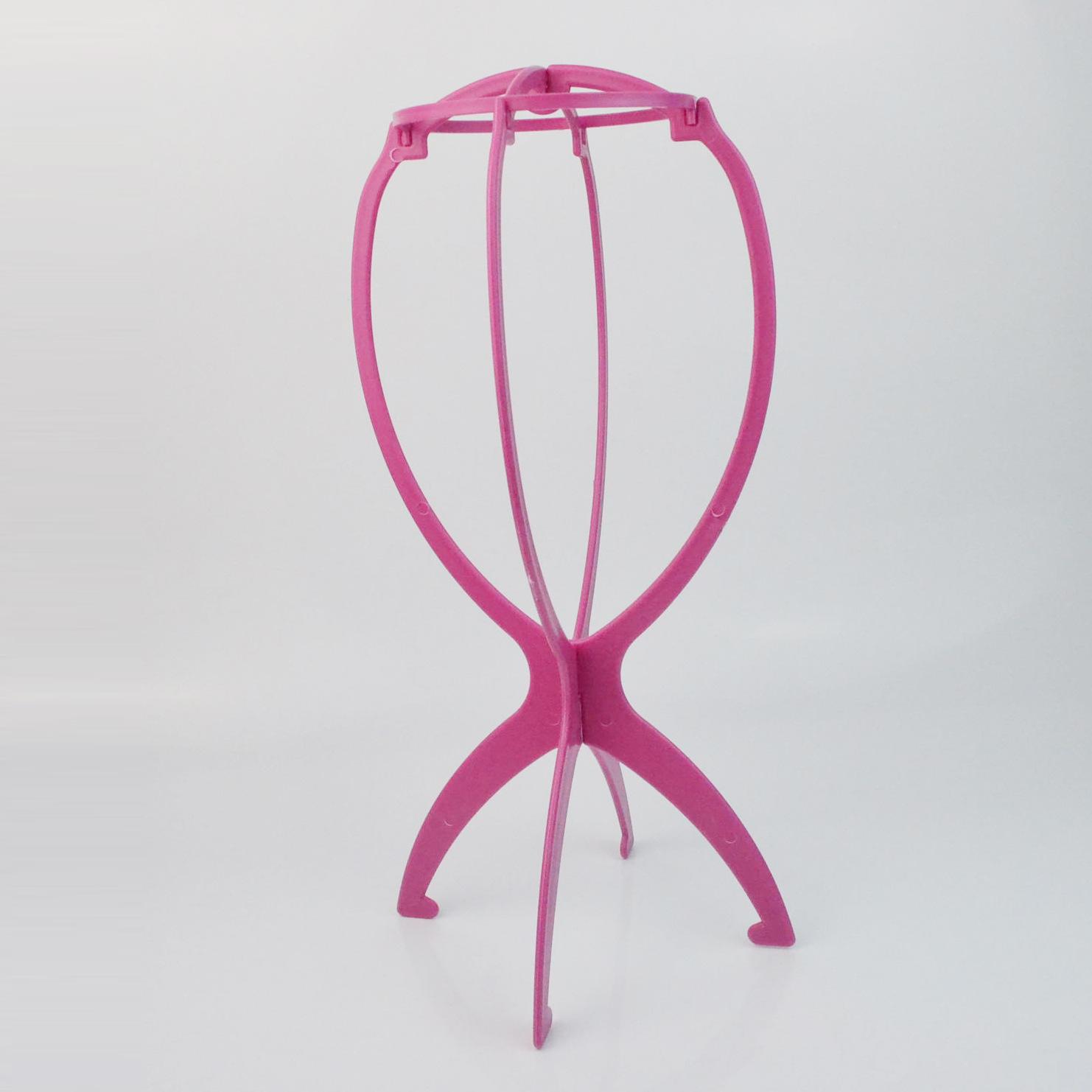 Perücken-Diaplay-Ständer, Kunststoff-Hut-Display, Perückenkopf-Halter, Schaufensterpuppen-Ständer, tragbar, zusammenklappbar, flexibler Perückenständer aus Kunststoff rosa