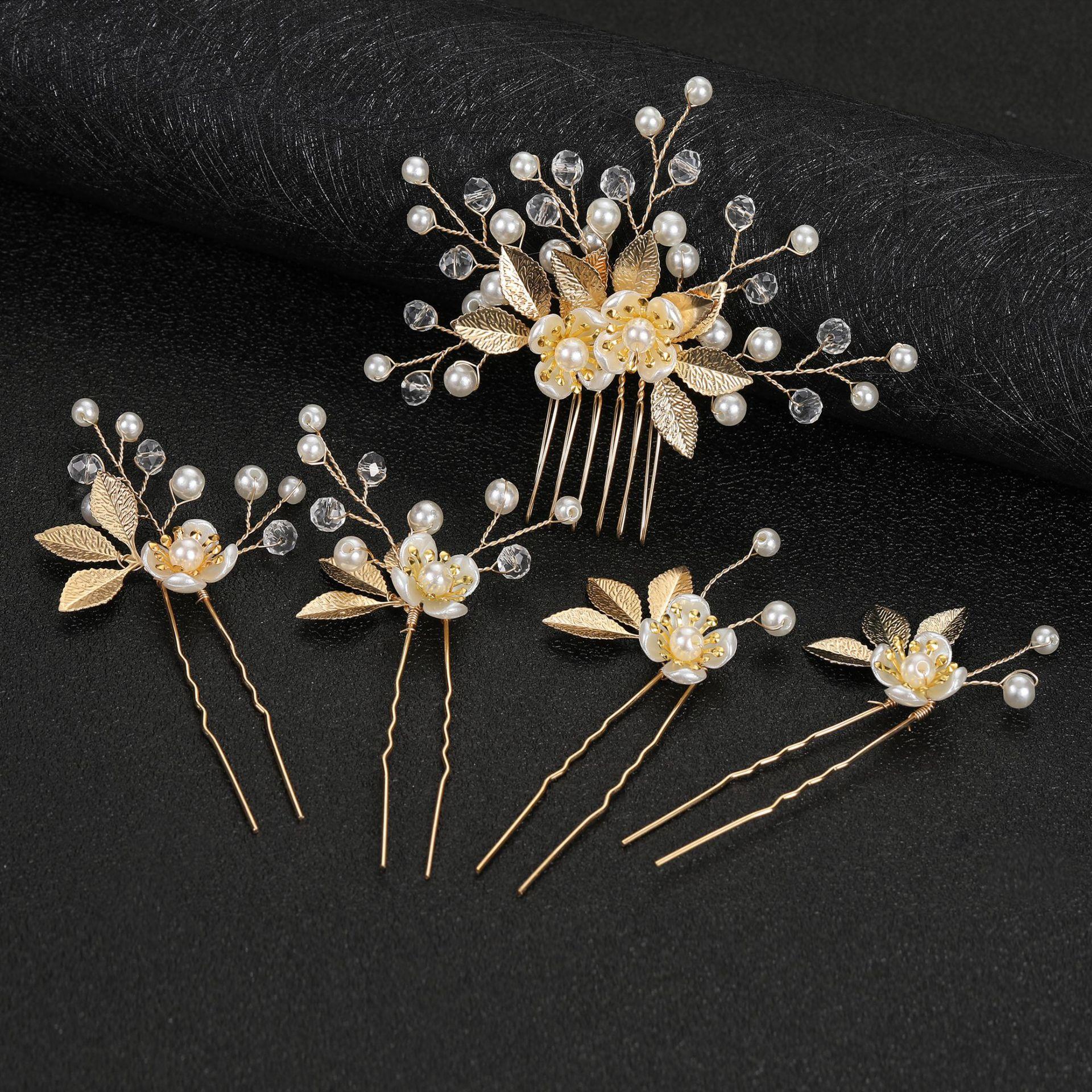 Blume Hochzeit Haar Zubehör Braut Kopfbedeckungen Retro Haar Gabeln Perle Haar Clips Exquisite Mädchen Haar Ornamente gold