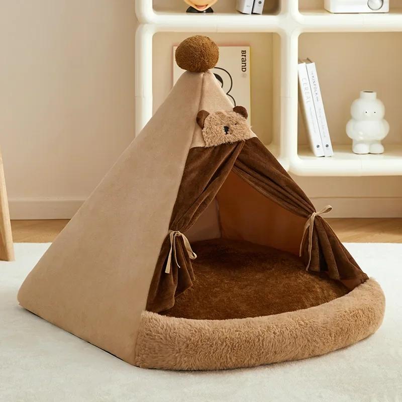Hundezelt, Ganzjahres-Zwinger Abnehmbar und Waschbar Geschlossen, Kleiner und Mittelgroßer Hund Teddys Zwinger, Katzenstreu, Warm im Winter S-40X40X45CM brown