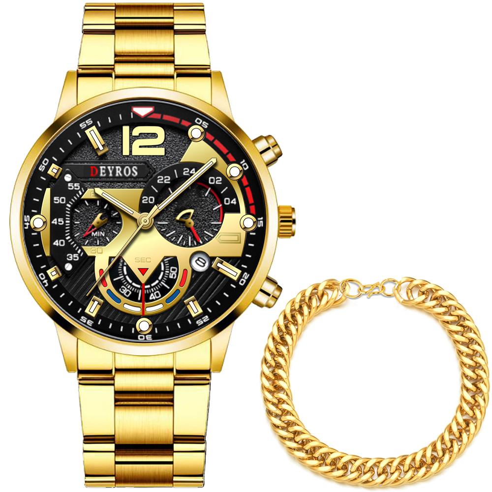Mode Männer Uhren Armband Mann Kalender Quarz Armbanduhren Luxus Männer Casual Business Uhr Sport Männlich Uhren Uhren Masculino gold/schwarz