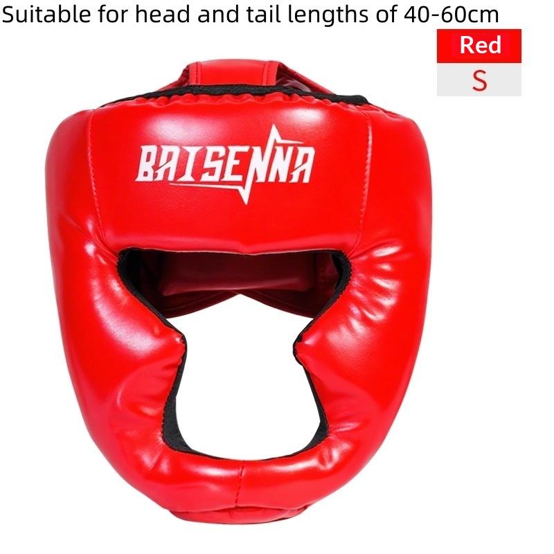 Boxhelm Leder Karate Muay Thai Sanda Training Erwachsene Kinder Kopfschutz Taekwondo Helme Vollständig bedeckt Verdickt Männer Frauen S rot