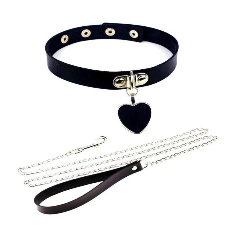 Gothic Harness Damen Halsband Kette Choker Sexy PU Leder Kette Anhänger Halsband Choker Halskette Cosplay Accessoires Für Paare schwarz