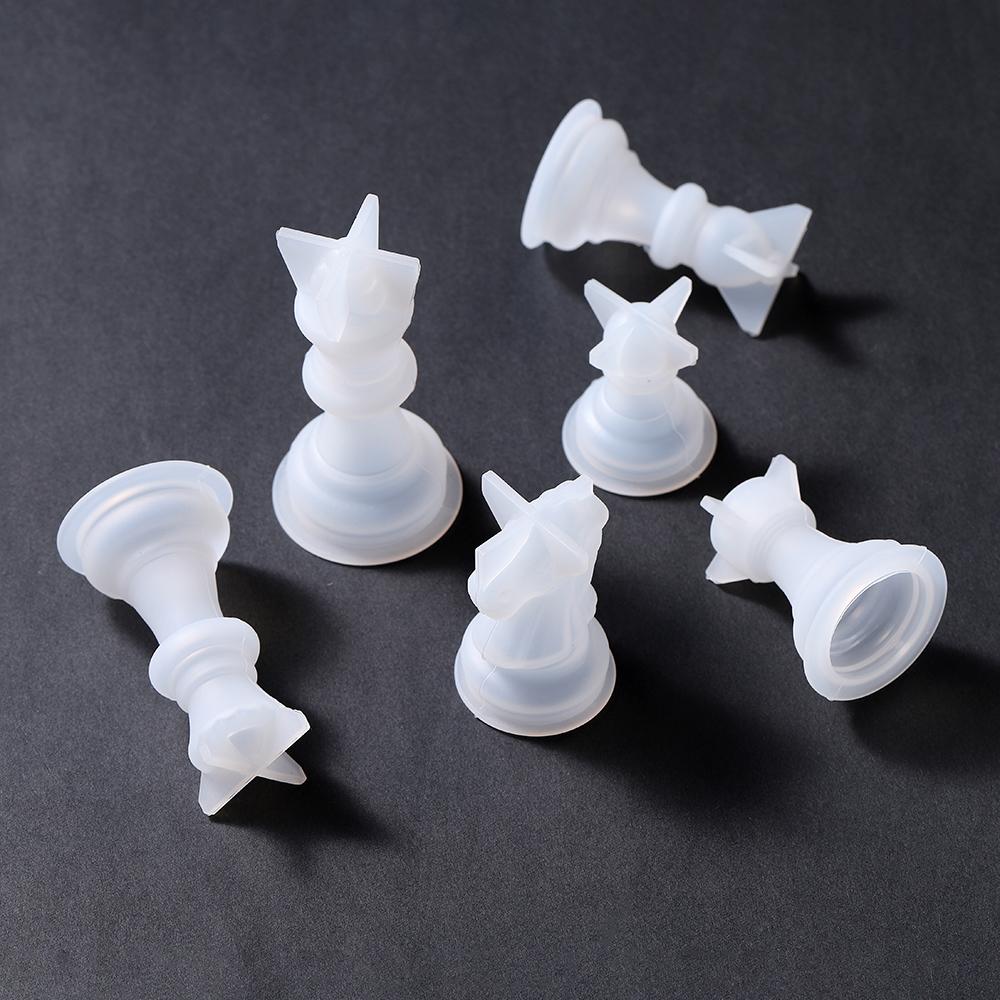 6 Stück 3D-Schachfigur-Silikonform, internationales Schach, Königin, König, Epoxidharz-Gussform weiß