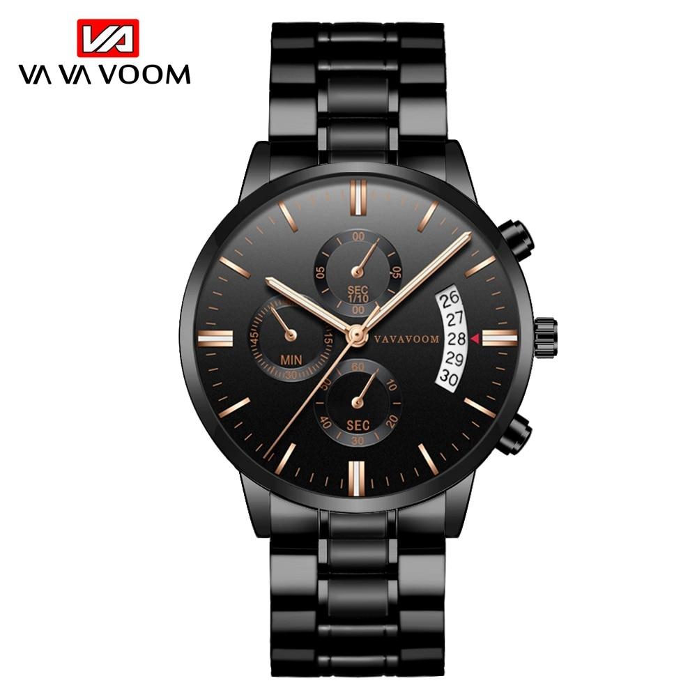 VA VA VOOM Edelstahl Männer Uhren Luxus Top Marke Mode Casual Kleid Quarz Armbanduhr Relogio Masculino Business Kalender Uhren rose gold/schwarz