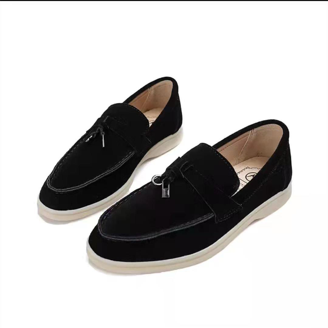 2024 Neue Damen-Flachschuhe, modische Slipper, Loafer, Damen, lässig, schmal, Fransen, Mokassin, Wanderschuhe für Damen 42 schwarz