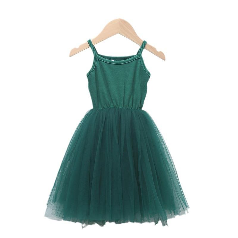 Kinderkleid Sommer Camisole Kleid Prinzessinnenkleid Spitze Mesh Patchwork Kleid Westenkleid Mädchen Kuchenkleid Flauschiges Kleid 140 grün