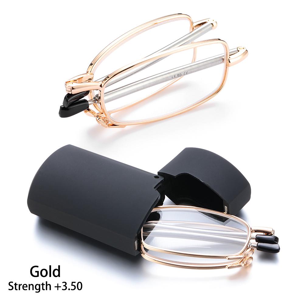 Tragbare Teleskopbeine Inklusive Brillenetui Faltbare Lesebrille Altersweitsichtigkeit Brille Gold (Strength 3.50) gray