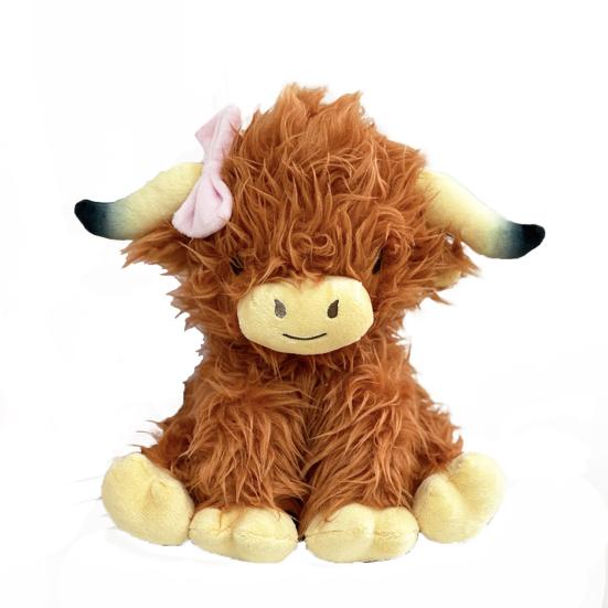 Yousheng Plüschtier mit Schleife, Hochlandkühe, Rinder, Kuscheltiere, Plüsch, süße, flauschige Rinderpuppen, Urlaubsgeschenk für Kinder, Erwachsene, Jungen und Mädchen gelb