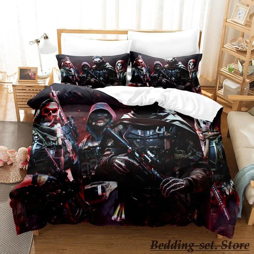 Spiel Call of Duty Simon Ghost Riley Bettwäsche-Set Cartoon Anime Dreiteiliges Set Erwachsene Kinder Schlafzimmer Bettbezug-Sets 3D-Schießspiel EU Double 200x200cm
