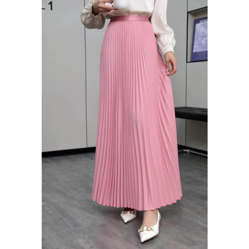 DX~~ Neue drapieren Faltenrock langer Rock Damen Frühjahr neue hoch taillierte drapierte Rock Frühling und Herbst Farbe Rock One size rosa