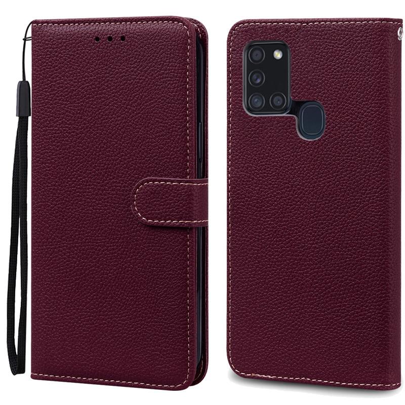 A21S Hülle Für Samsung Galaxy A21S Hülle Brieftasche Leder Flip Hülle Für Samsung A21S Hülle A 21s A217F Weiche Silikonhülle Fundas For Samsung A21S wein rot
