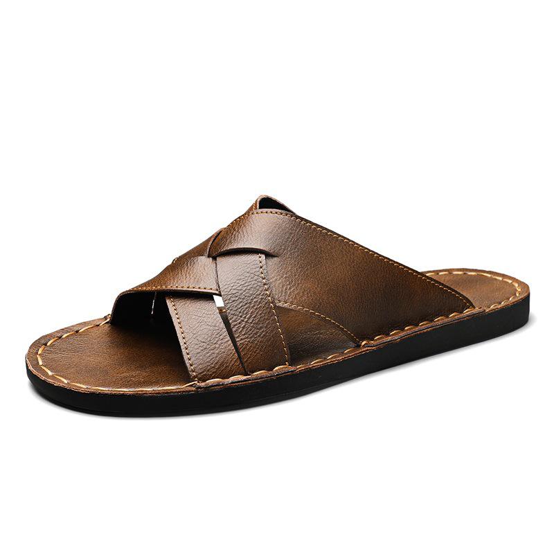 Europäischer Stil Große Größe Herren Flachsohle Hohl Outdoor Strand Sandalen (Größen 38-48) 39 dunkelbraune
