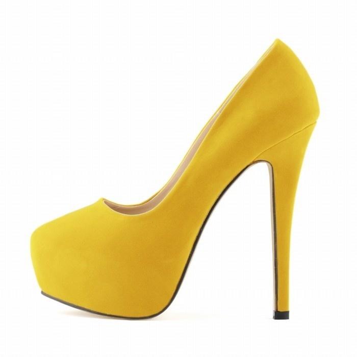 Große Größe High Heels Cross-Dresser Unisex Herren Hot Drag Queen Party Pumps Flock Verdeckte Pumps Plattform Spitzschuh Plus SM Gay Schuhe 43 gelb