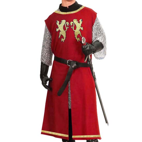 Mittelalter Halloween Ritter Wappenrock Cosplay Kostüm Wikinger Ärmellos Rote Tunika Stickerei Löwenherz Kriegerkleid Renaissance LARP XXL rot