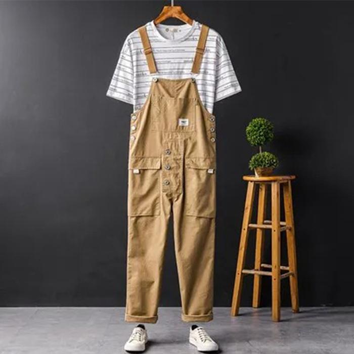 Große Trägerhose für Damen und Herren, Hip-Hop-Freizeithose, Hip-Hop-Kleidung, lose Hosenträger, Arbeitshose M khaki