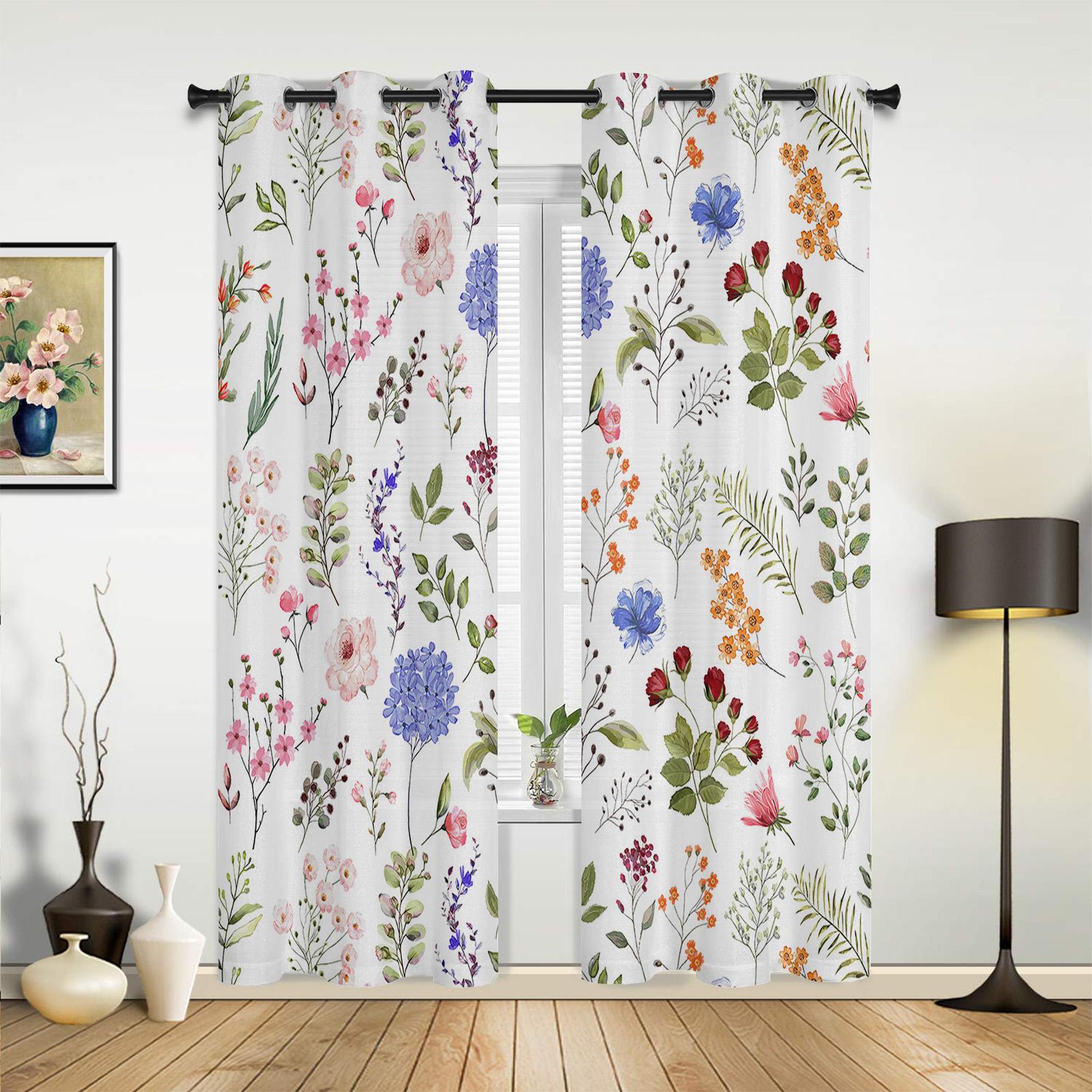 Retro-Vorhänge mit Blumenmuster und Wildblumen für Schlafzimmer, Wohnzimmer, Küche, Kinderzimmer, Fenstervorhang, moderne Wohnkultur 70W x 100H(cm) x2