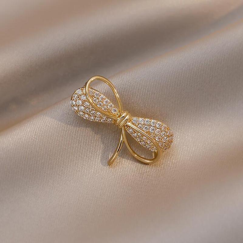 Trendy Schnalle Bowknot Broschen Frauen Verhindern Garderobe Fehlfunktion Brosche Schnalle Dreidimensionale Kristall Kreative Corsage Zubehör gold
