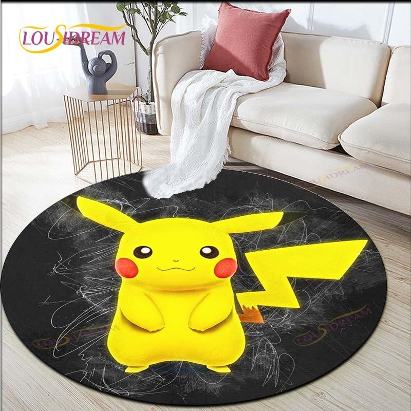 Cartoon Pokemon Pikachu Runder Teppich für Wohnzimmer Teppiche Bereich Teppich Fußmatte Schlafzimmer Teppich Matte für Kinder Teppiche für Wohnzimmer 60cm