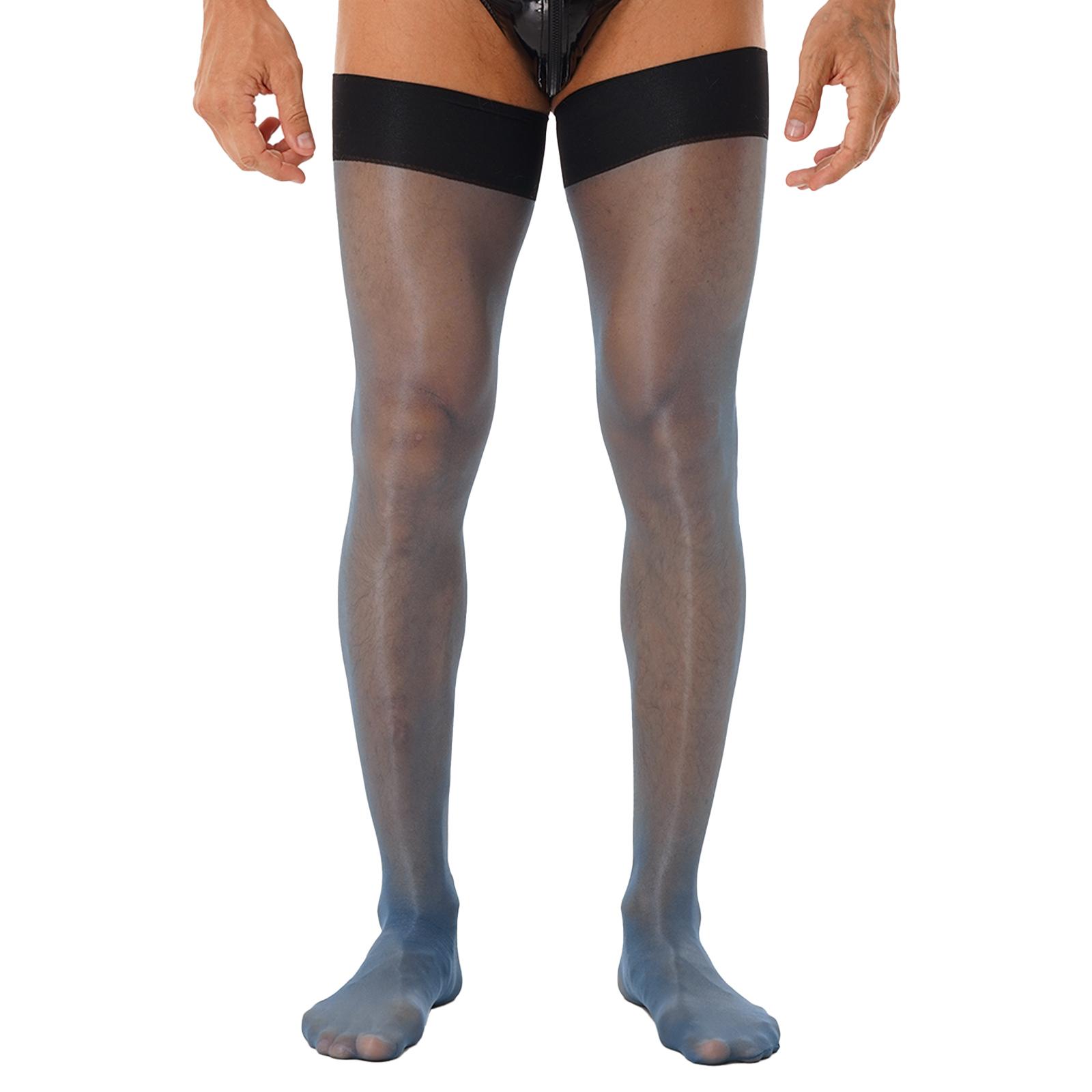 Herren glänzende dehnbare Strümpfe, hohe transparente Socken, Sissy-Strumpfwaren, Socken, Unterwäsche, Overknee-Strümpfe, Kostümzubehör One Size blau