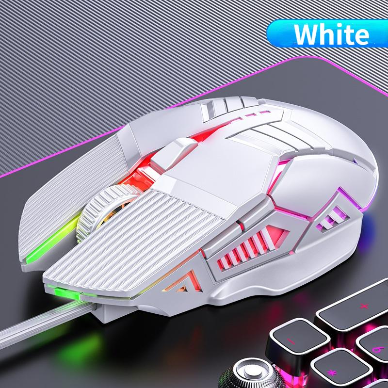 Wired Gaming Mouse USB-Maus Gaming RGB Gamer Maus 6 Tasten LED Stille Mäuse für PC Laptop Computer HMM weiß