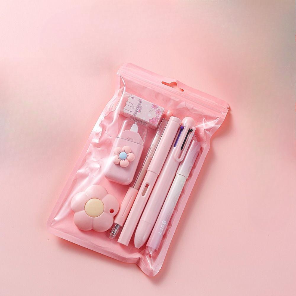 1set 7-in-1 Schreibwaren Set Geburtstag Präsentieren Zurück Zu Schule Geschenk Korrektur Band Studenten Preis Schule Büro Kugelschreiber Studenten rosa