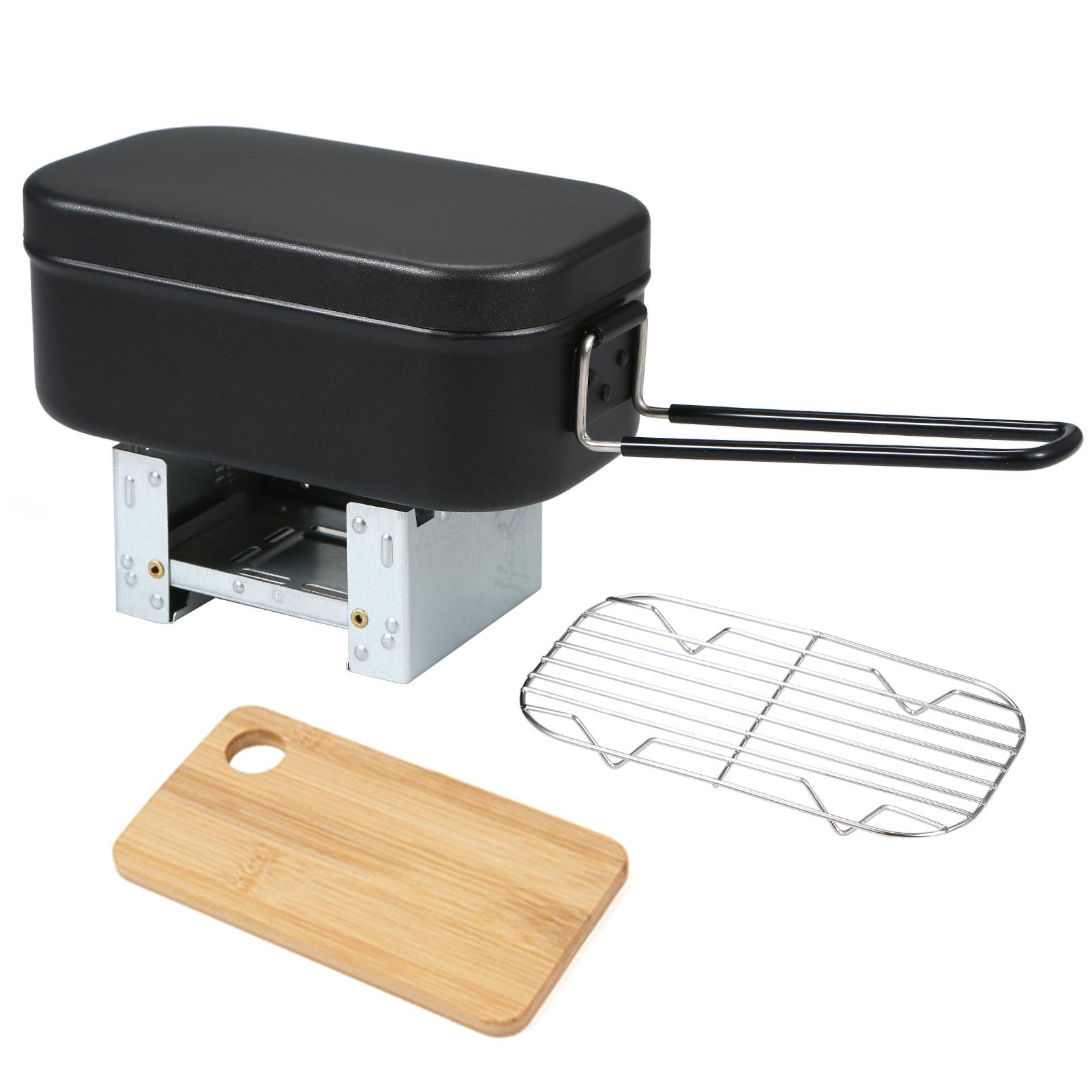 4 stücke Kochgeschirr Chaos Kit 800ml Camping Mittagessen Box mit Alkohol Herd Dampfenden Rack Schneiden Bord für 4pcs cookware set