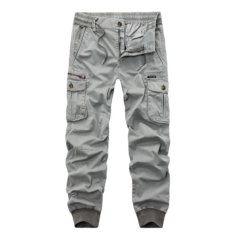Männer Casual Jogger Einfarbig Hosen Männer Baumwolle Elastische Hosen Military Stil Armee Cargo Hosen 34 licht grau