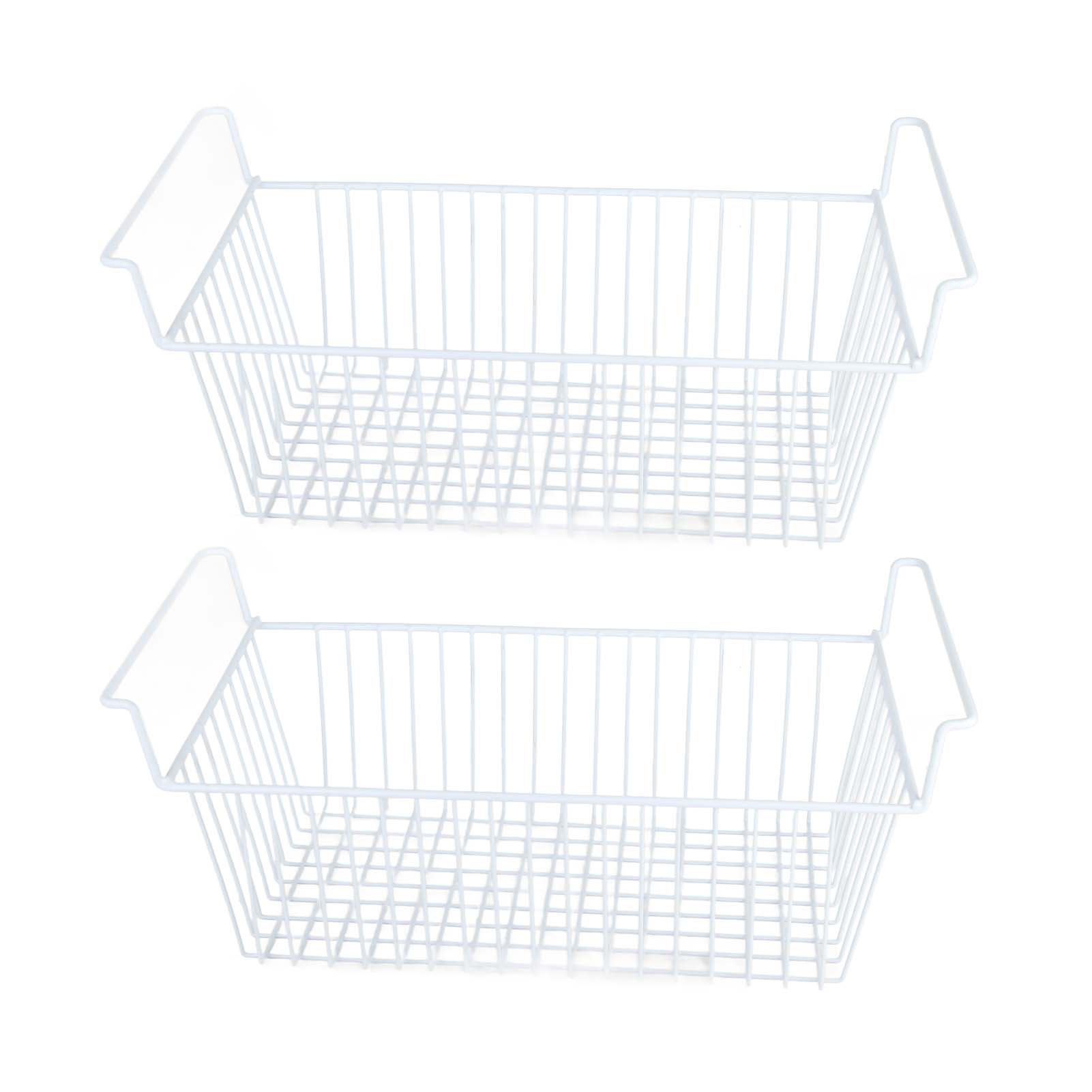 2Pcs Gefrierschrank Organizer Bins Stahl Draht Große Kapazität Starke Lager Gefrierschrank Korb mit Griff für L56.5cm X W25.2cm X H24cm(7cm Handle)