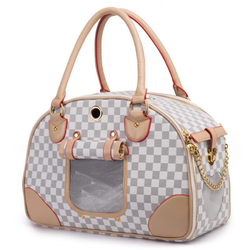 SBSGV Mode Hunde Trage PU Leder Hunde Handtasche Hunde Geldbörse Katze Tragetasche Haustier Katze Hund Wander Tasche, Braun, Groß L hellgrau