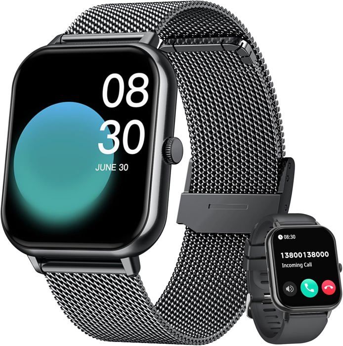 Herren Smartwatch Fitness Smartwatch: 1,83 Vollbilduhr mit Bluetooth-Anruf 100+ Sportmodi Herzfrequenzmonitor schwarz