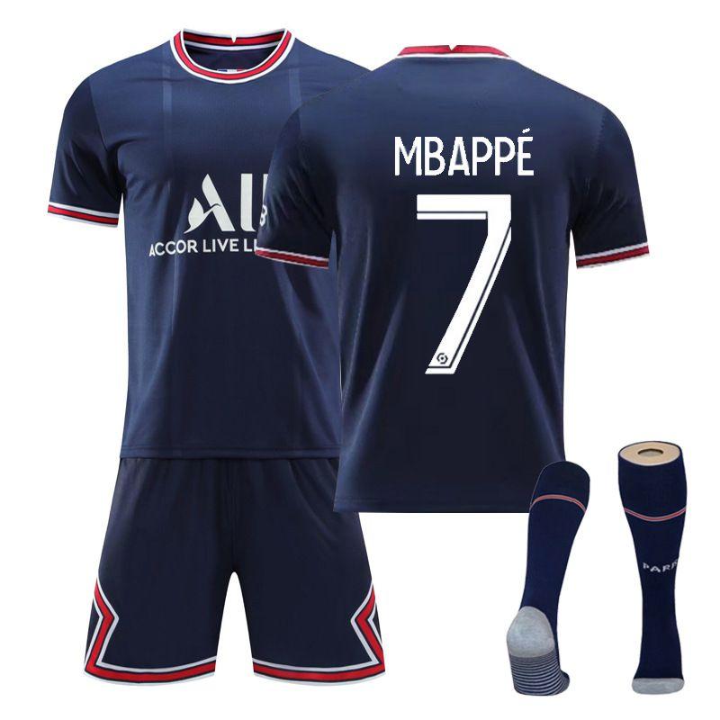 Personalisierte 21/22 Fußballtrikots für Teenager, Kinder, Erwachsene, dehnbares, bequemes, atmungsaktives Material Mbappé #7,10-11T
