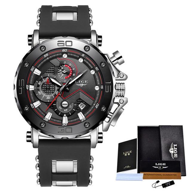 2022 LIGE Luxus Herren Uhren Original Fall Große Zifferblatt Uhr Männer Business Armbanduhr Sport Uhr für Männer + Box schwarz/silber