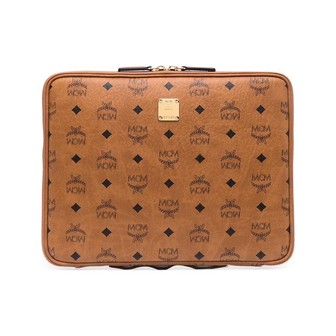 MCM Aren Reißverschluss Kunstleder Clutch Tasche Mittel Unisex Clutch Tasche Braun Cognac MXEAAVI03CO001 Basic Set (Bag+Dust Bag)